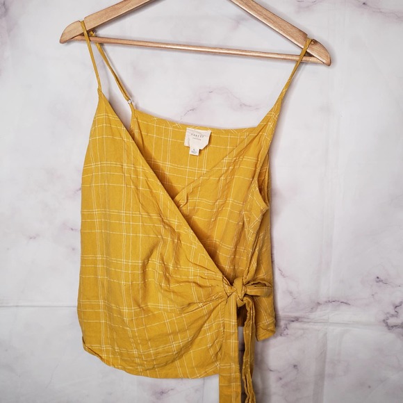 HARPER Heritage yellow plaid wrap tank top L - Picture 2 of 8